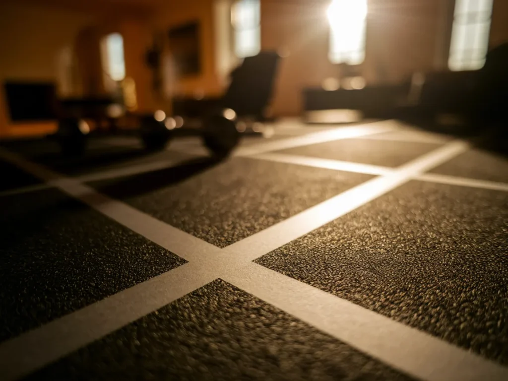 gym rubber flooring with clean taped edges