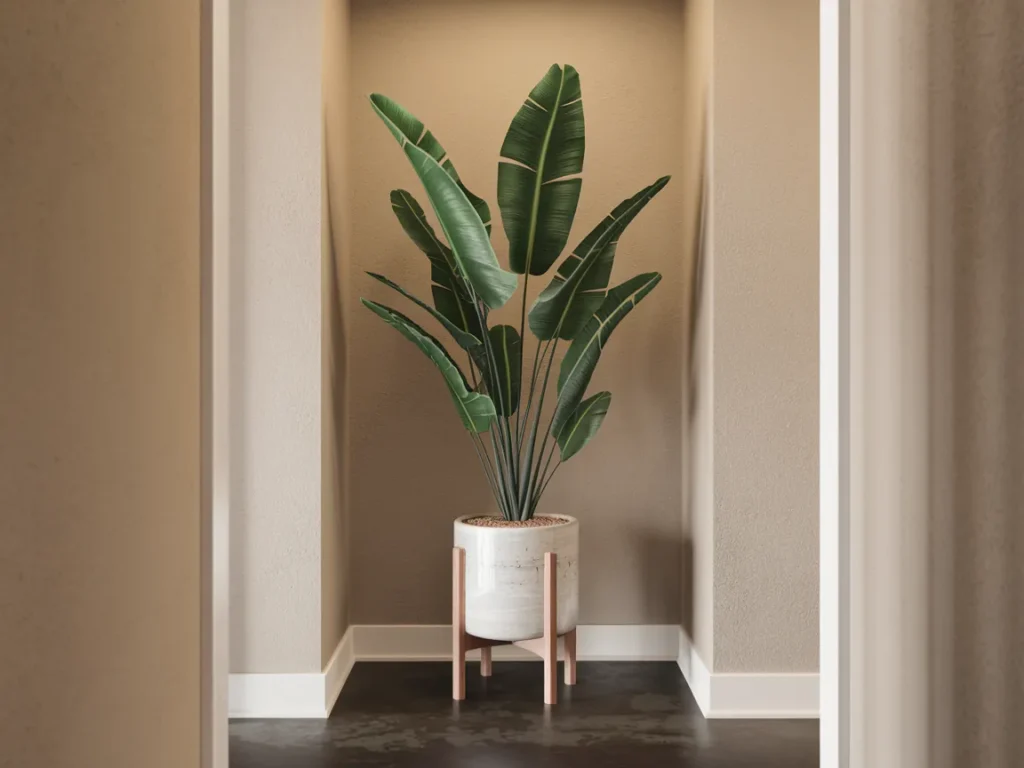 hallway plant decor with clean