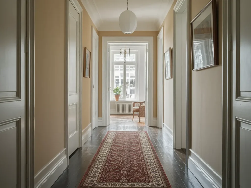 hallway with centered runner rug