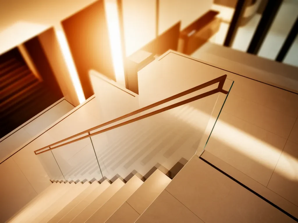 hallway with matching stair rail design