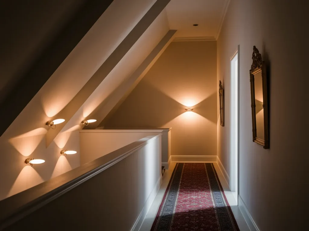 hallway with wall sconces evenly spaced