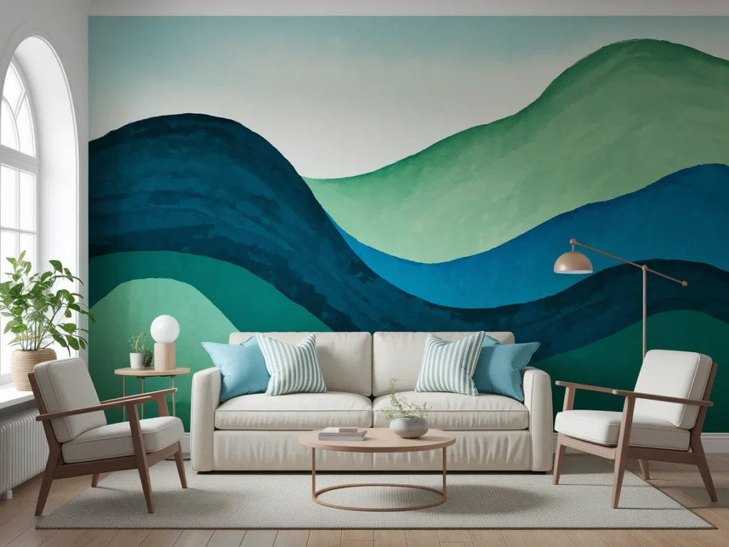 hand-painted green and blue mural