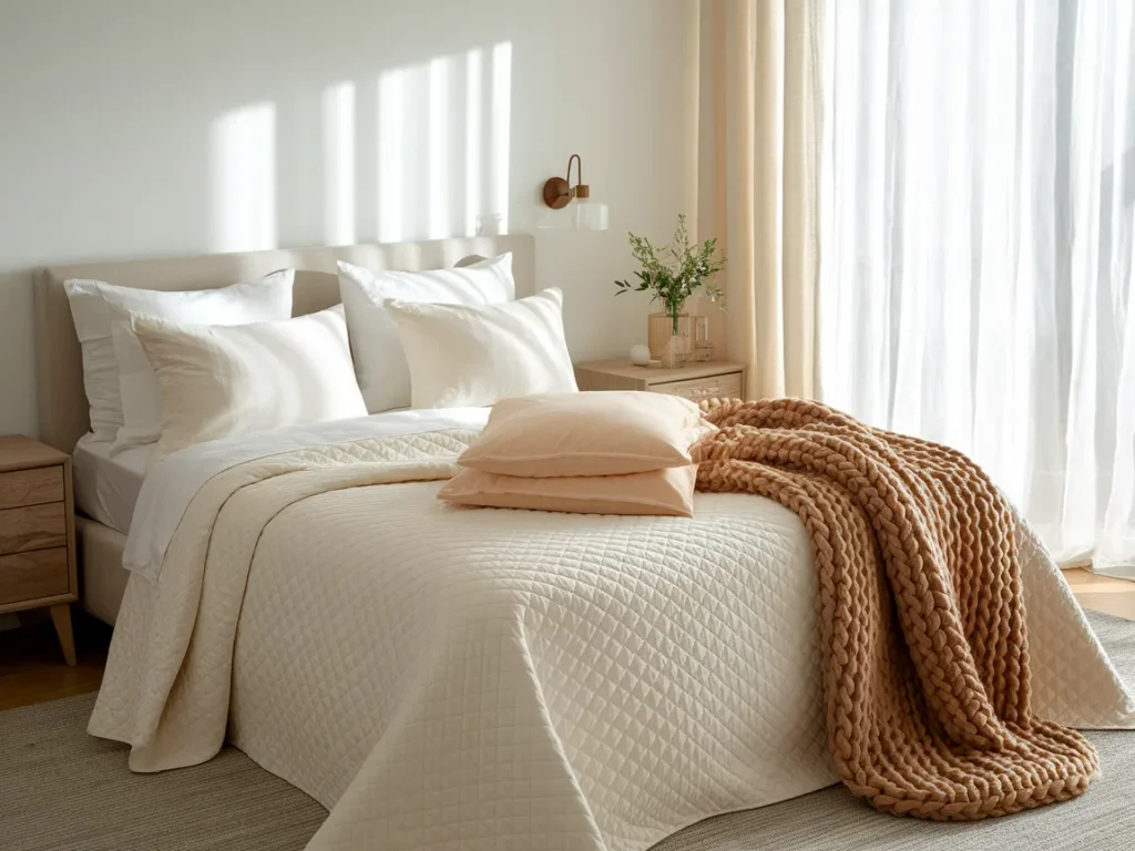 king-size bed with white linen sheets,