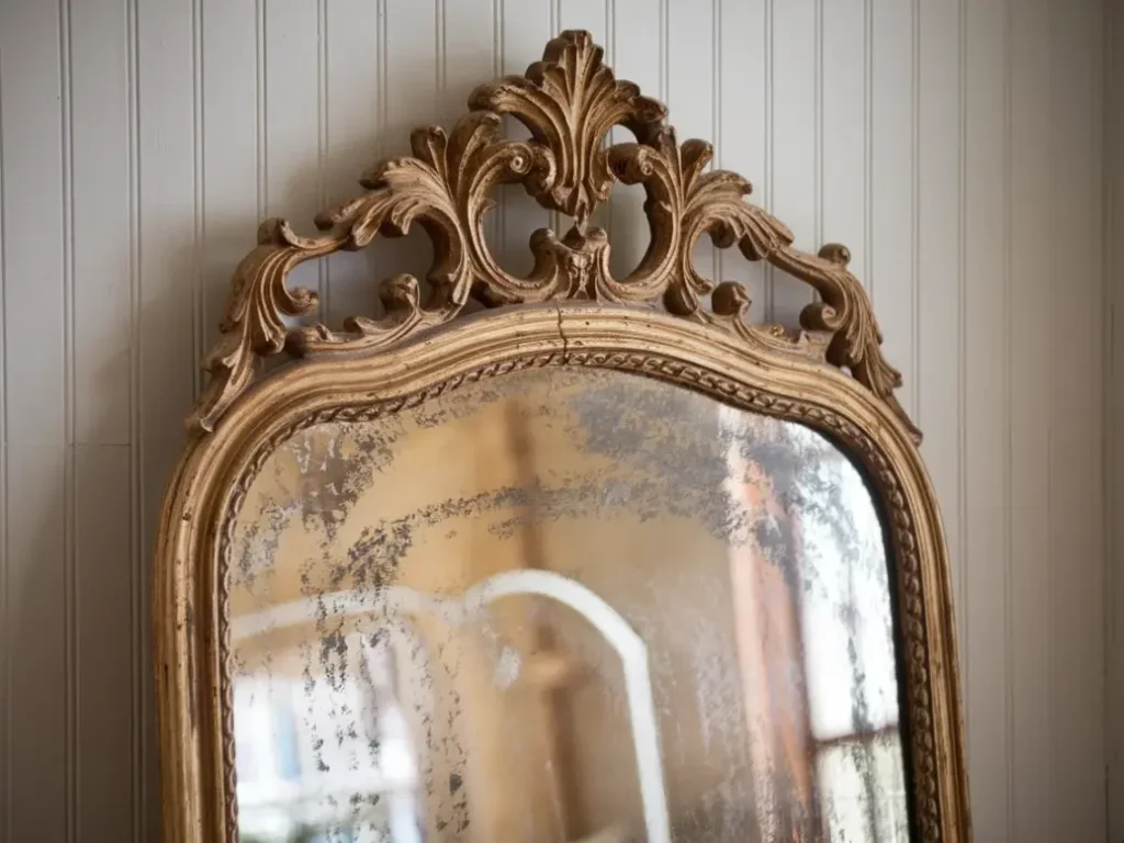  large ornate floor mirror with antique gold gilded frame