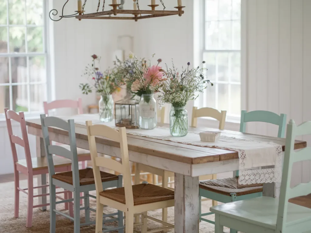 large rustic farmhouse dining table with whitewashed wood