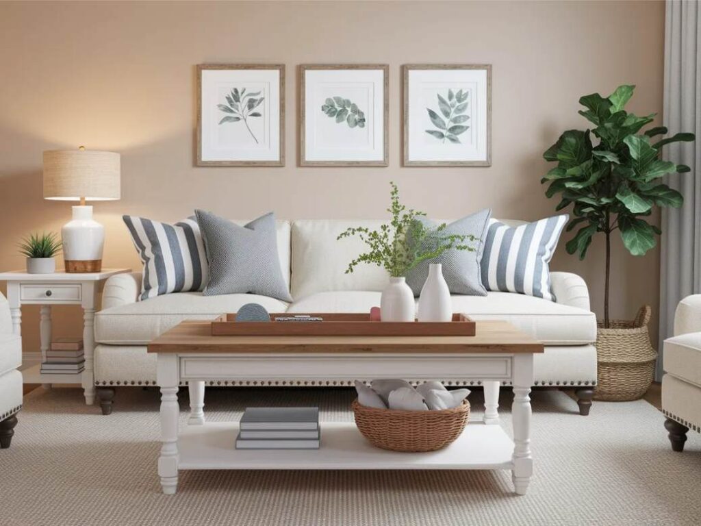 living room coffee table with tray organizing