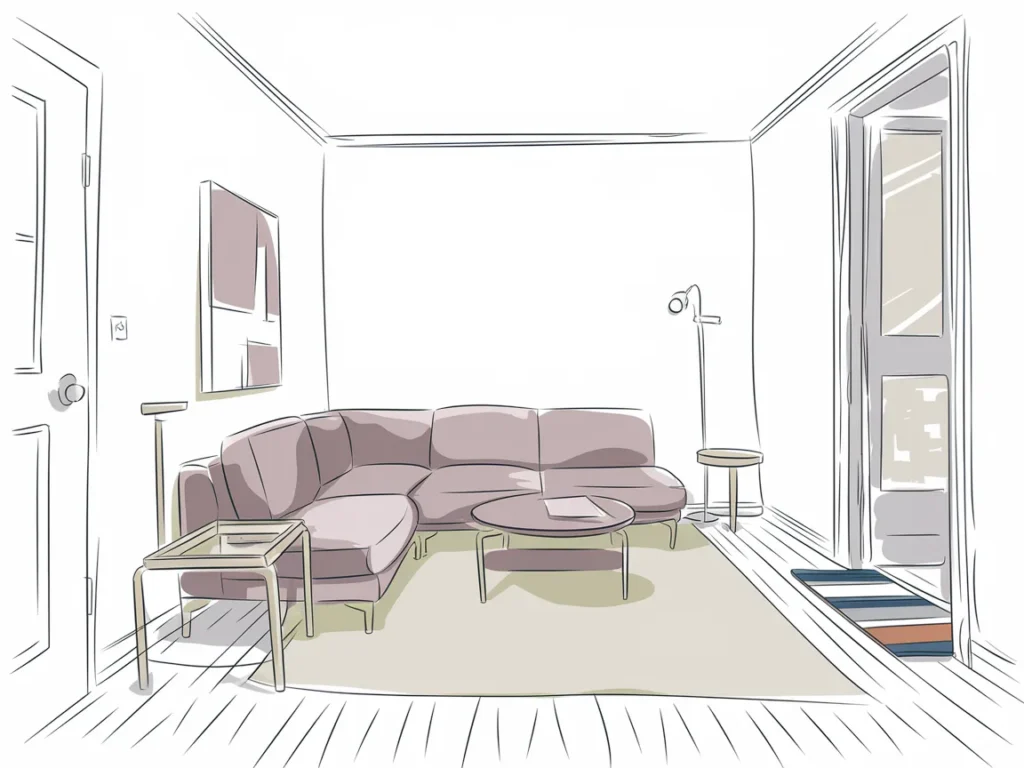 living room drawing with compact sectional layout