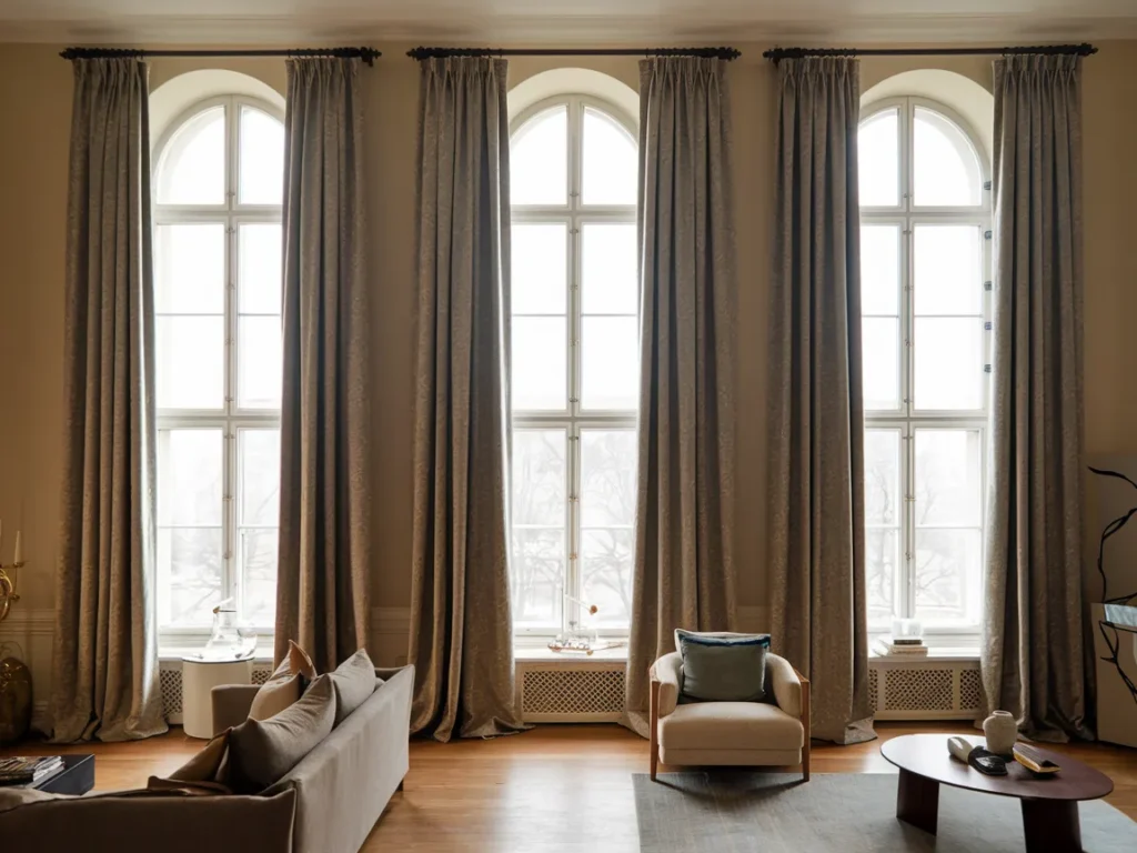 living room with floor-to-ceiling curtains