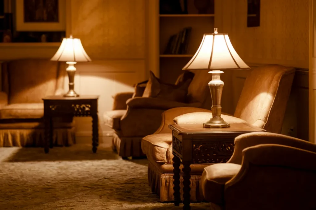 living room with matching table lamps