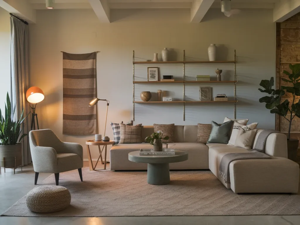 living room with open layout but intimate seating clusters