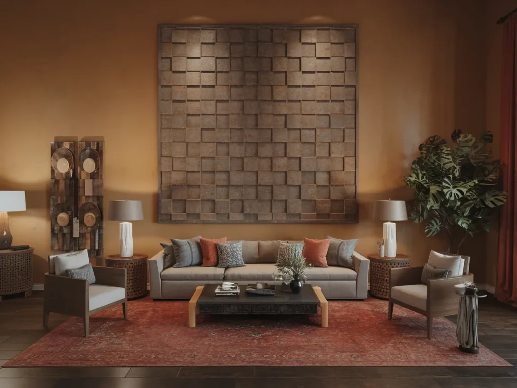 living room with oversized wall