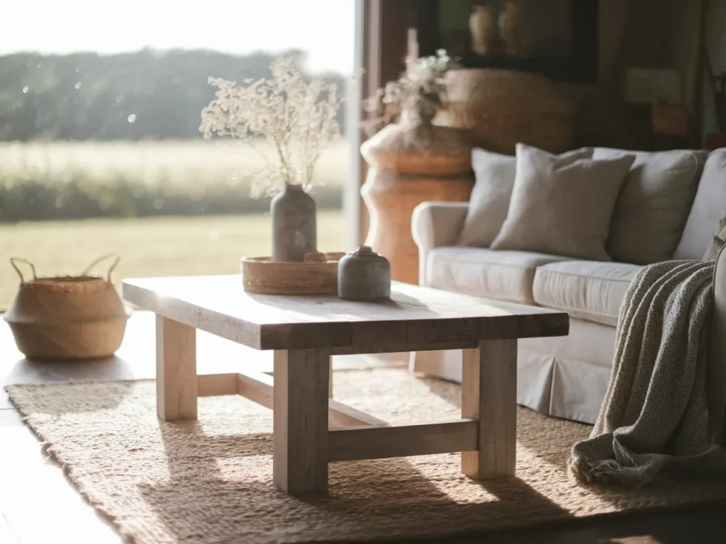 living room with rustic wood