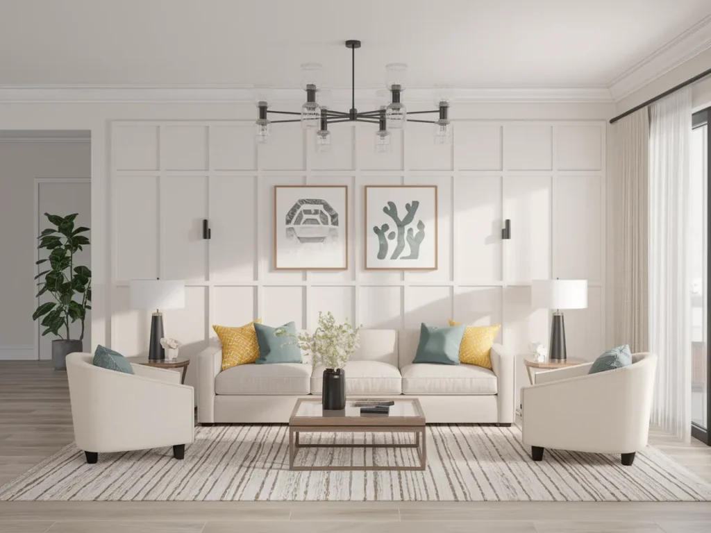 living room with simple panel accent wall