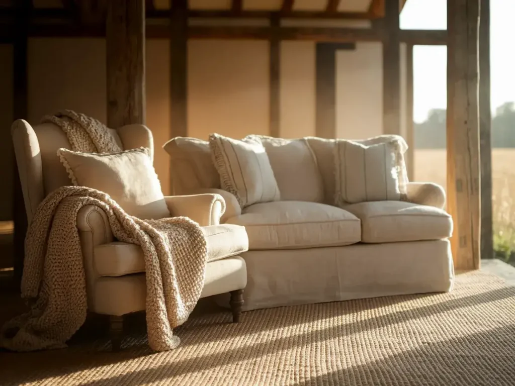 living room with soft knit throw