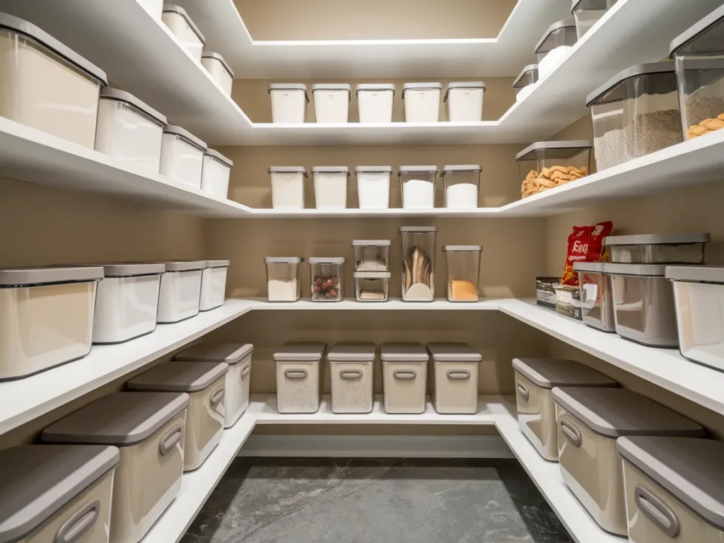 pantry with matching storage containers