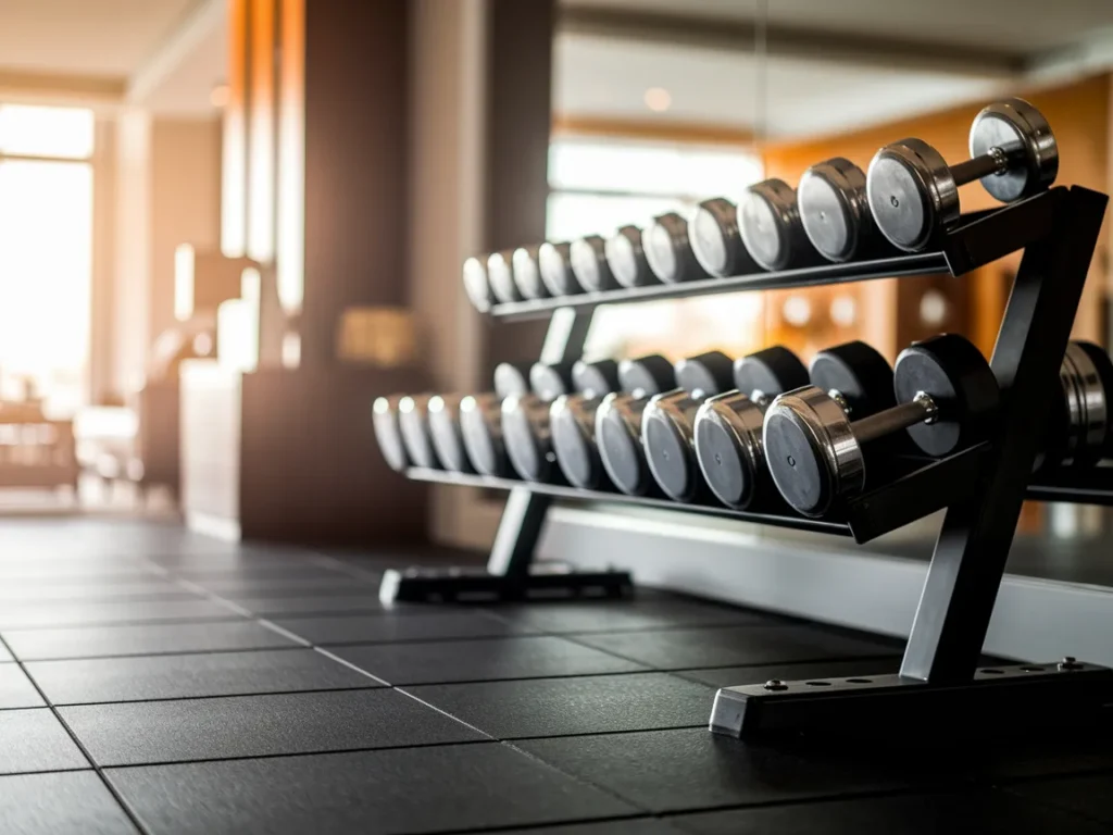 rack and workout zone on rubber flooring