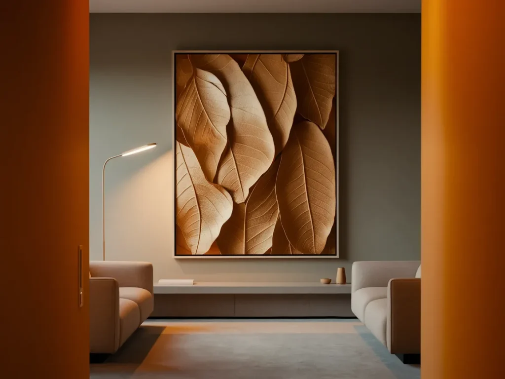 room wall with one large framed artwork