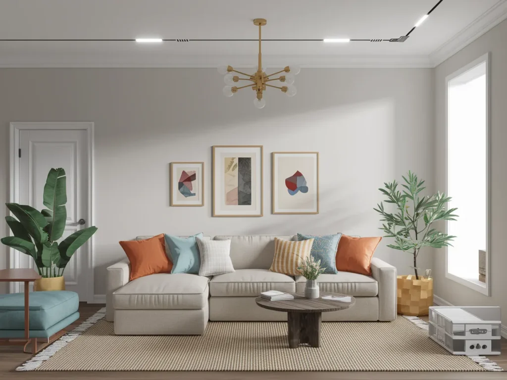 small living room with compact L-shaped sofa