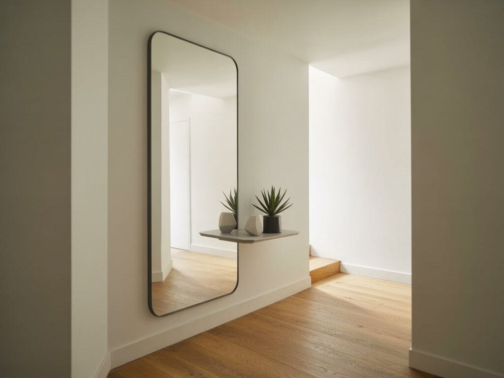 wall-mounted mirror reflecting light