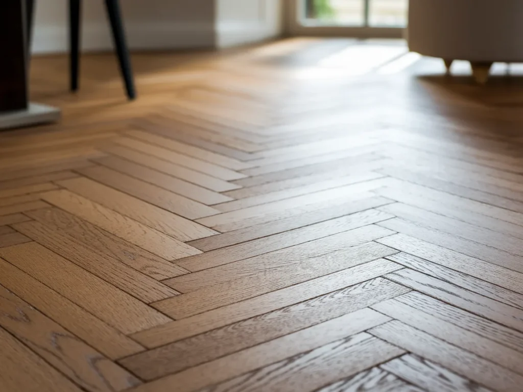 Close-up detail shot of elegant herringbone parquet