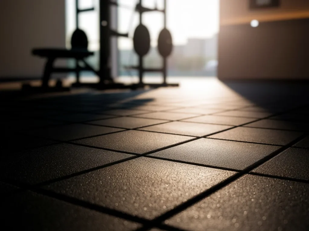 Dark rubber gym flooring with interlocking