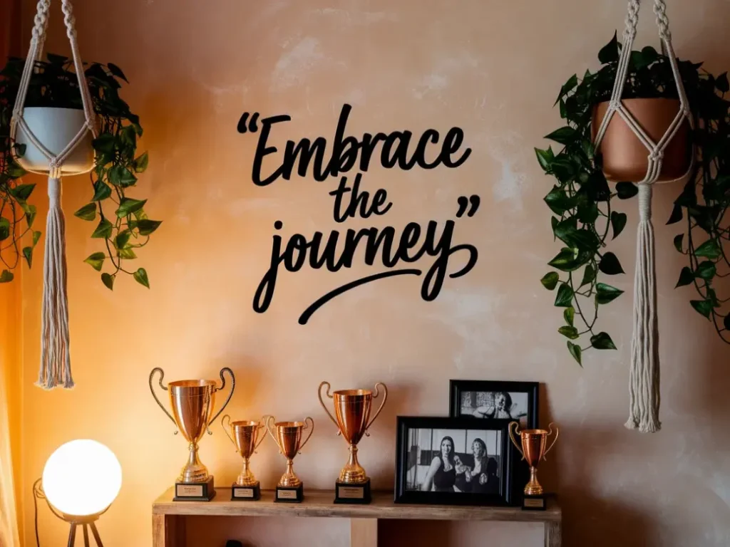 Home gym with inspirational quote on wall