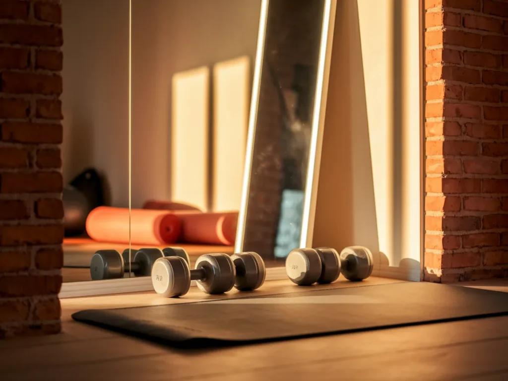 Modern home gym in small corner space