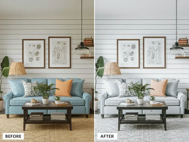 before-and-after split image showing