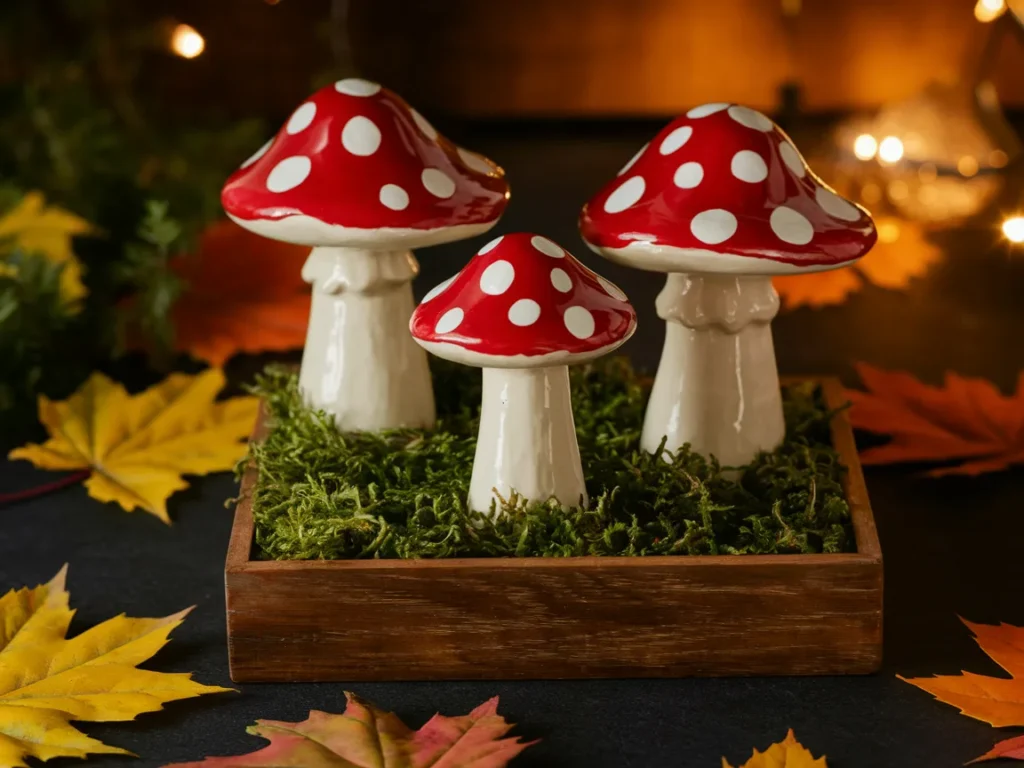 charming cluster of three handmade ceramic mushrooms