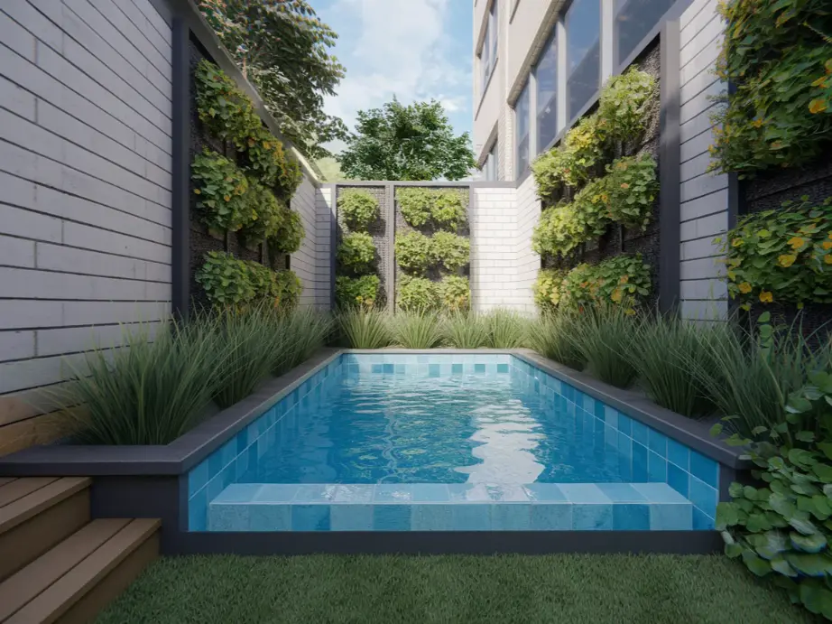compact natural plunge pool in a small urban backyard