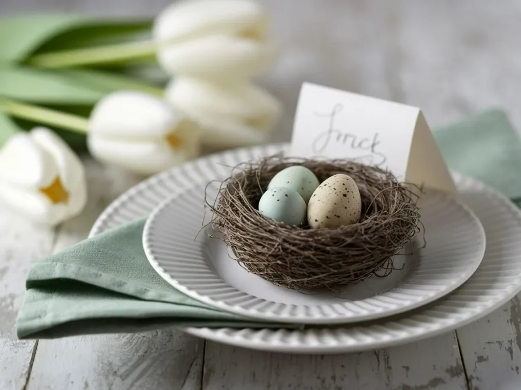 delicate bird's nest with three small speckled eggs