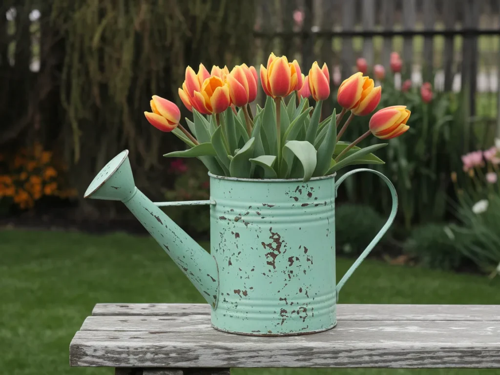 distressed mint green vintage watering