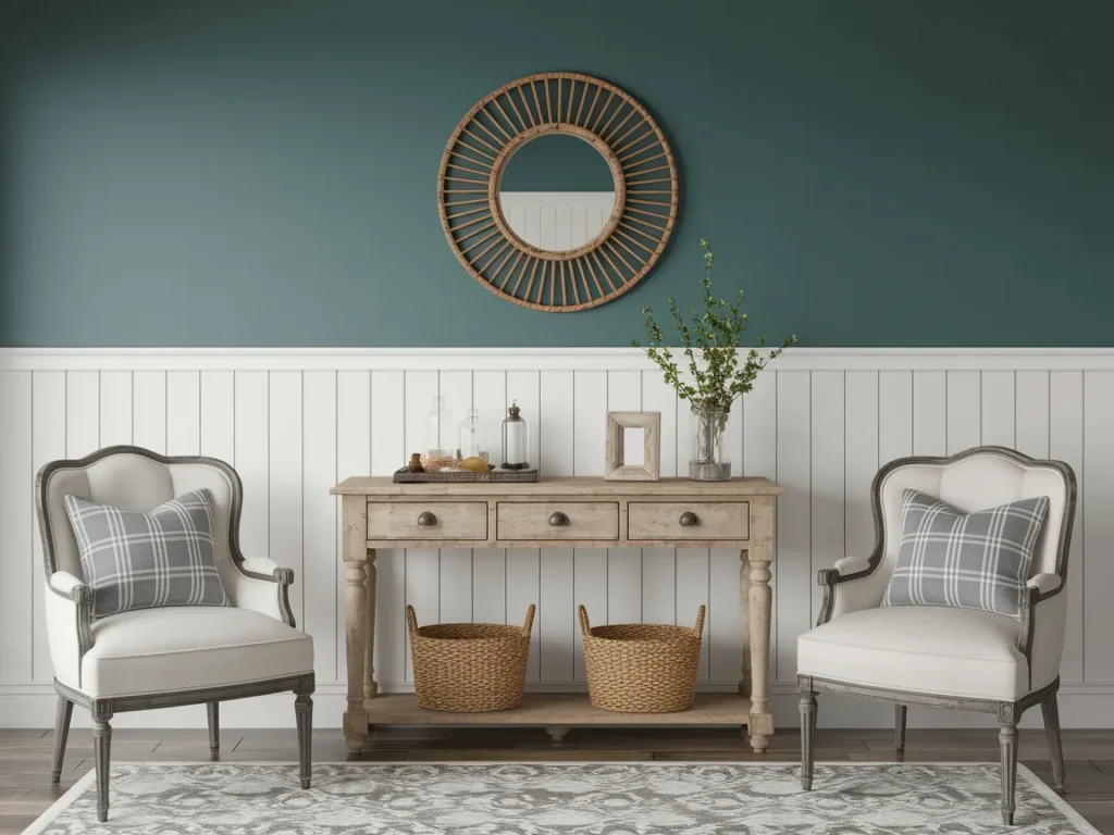 farmhouse living room wall showing classic