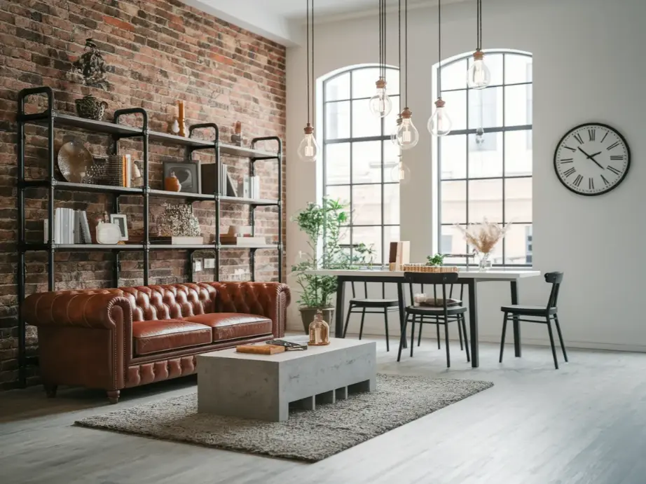 industrial-style apartment with exposed brick accent wall