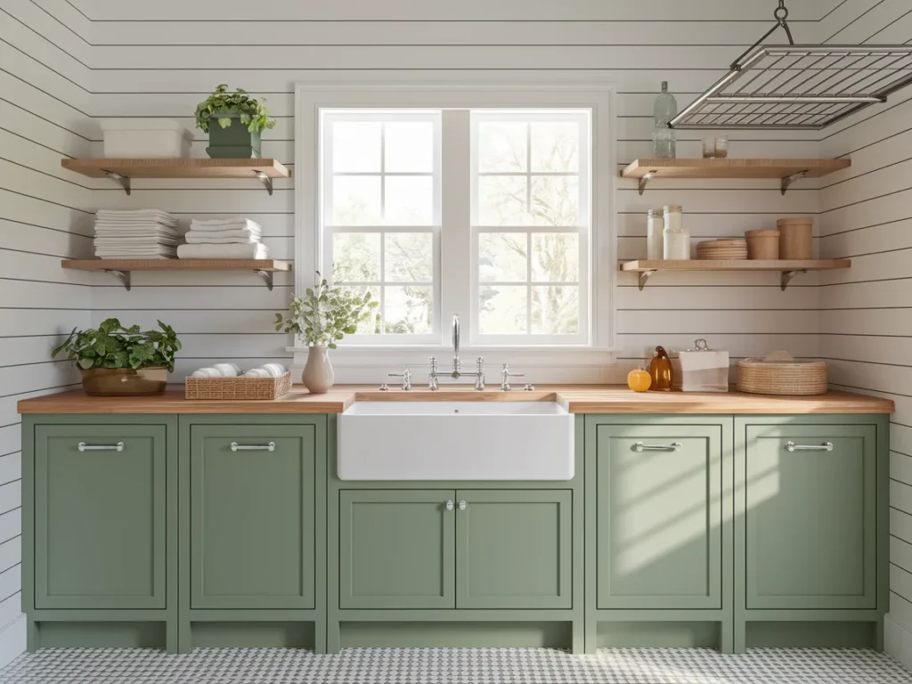 large white farmhouse sink with chrome faucet