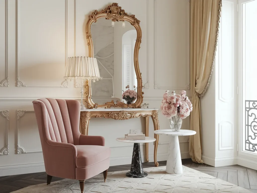 modern glam apartment living room with an emerald green