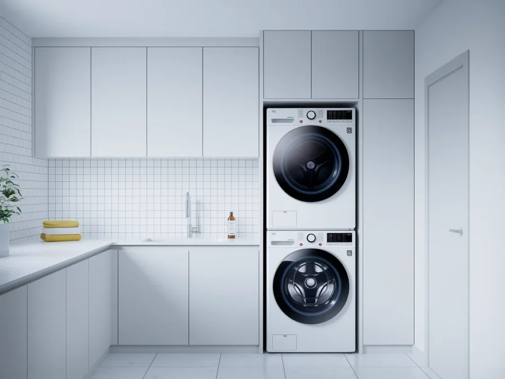 modern high-tech laundry room with a sleek LG
