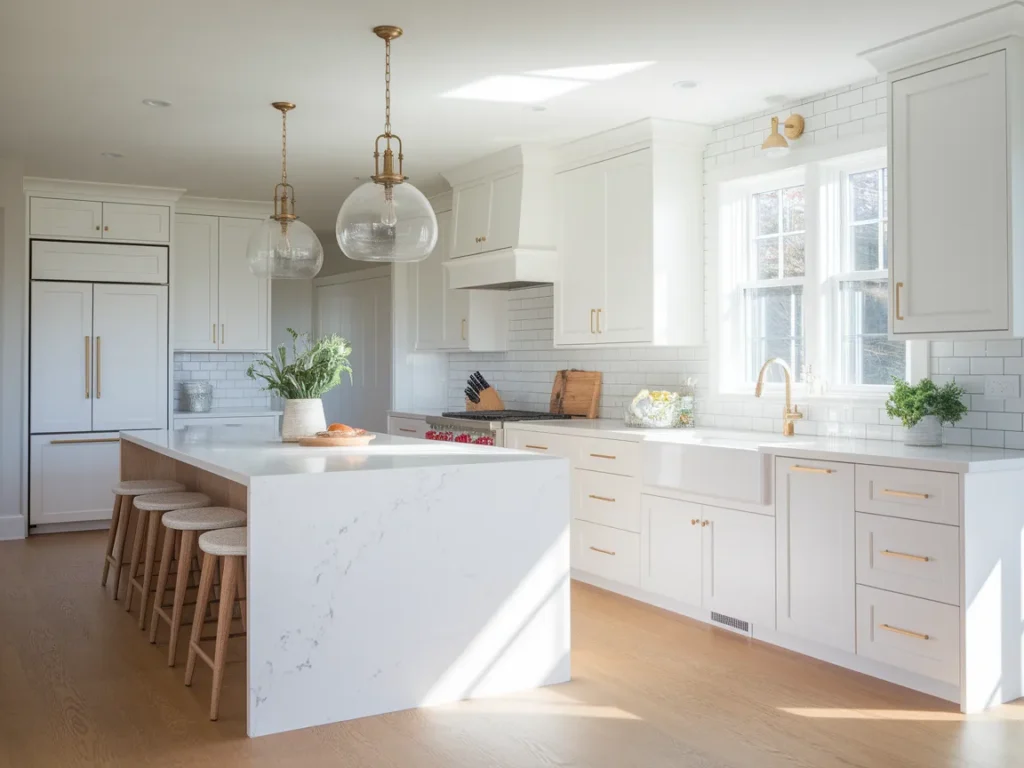 modern kitchen with white shaker cabinets