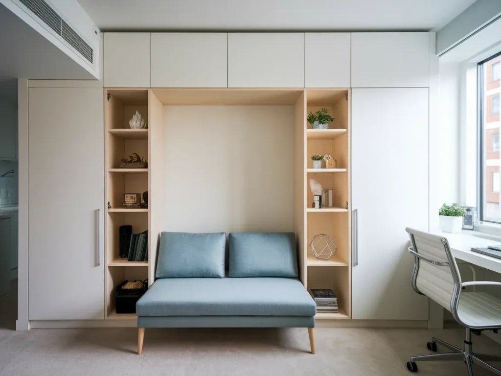 modern studio apartment featuring a Murphy