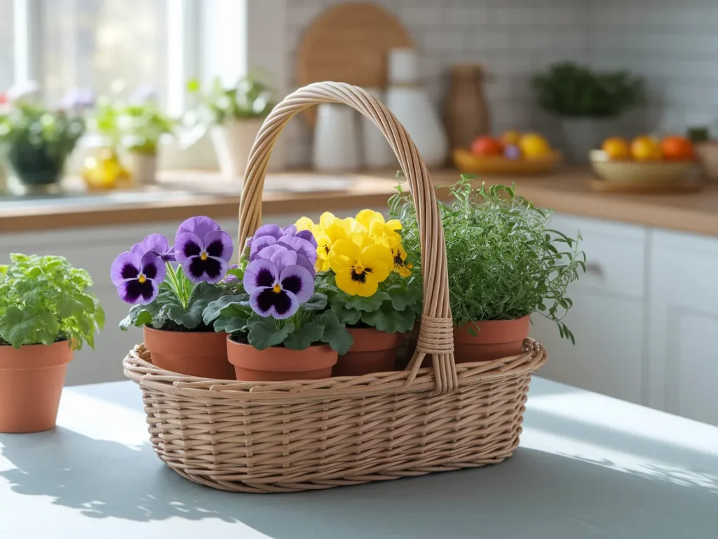 natural wicker basket with a handle filled