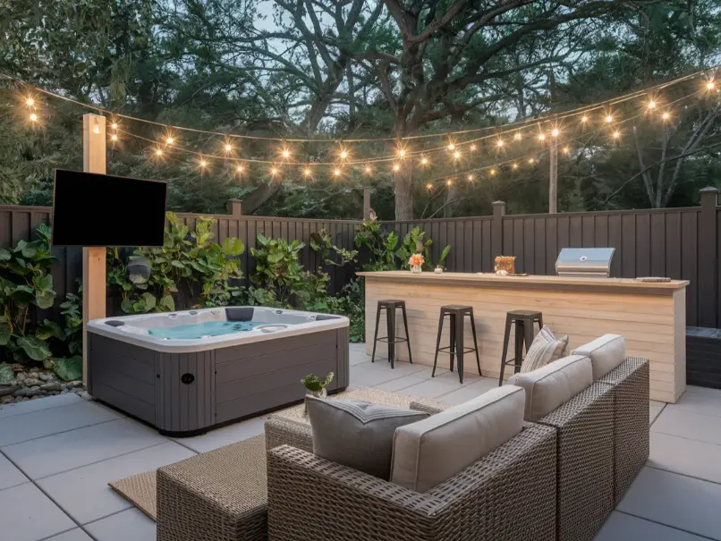 outdoor entertainment zone featuring a 2 person hot tub
