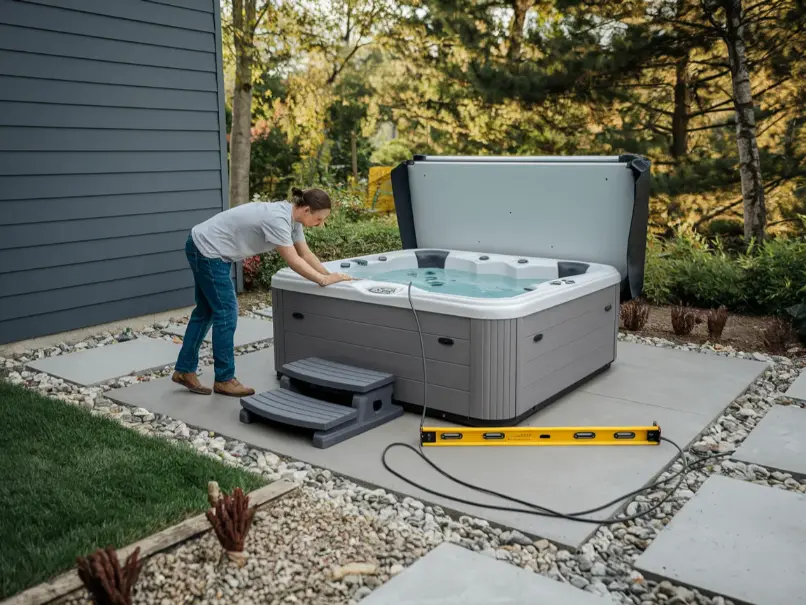 professional installing a 2 person hot tub
