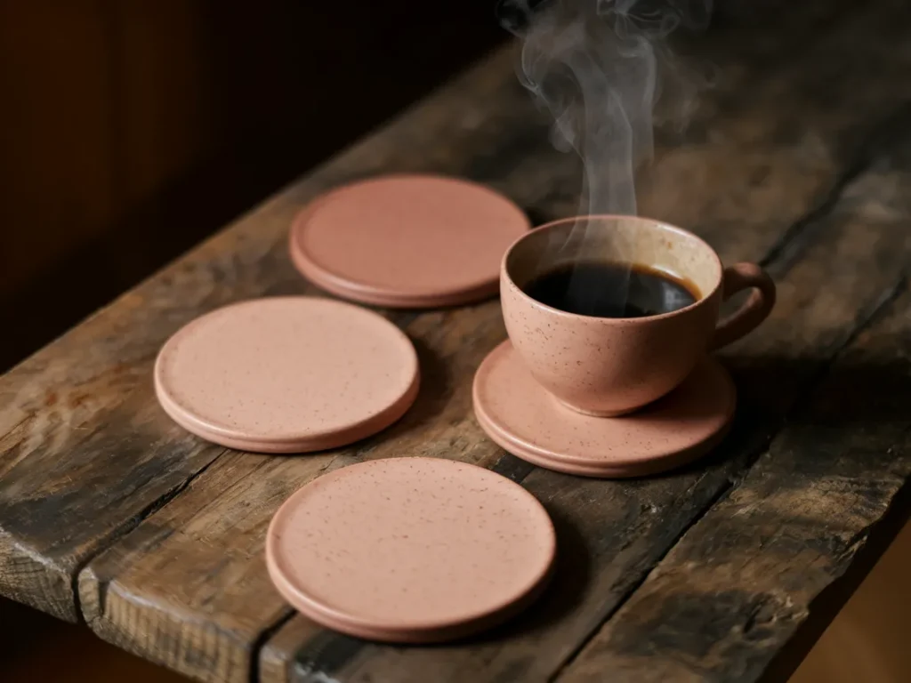 set of four handmade ceramic coasters with subtle