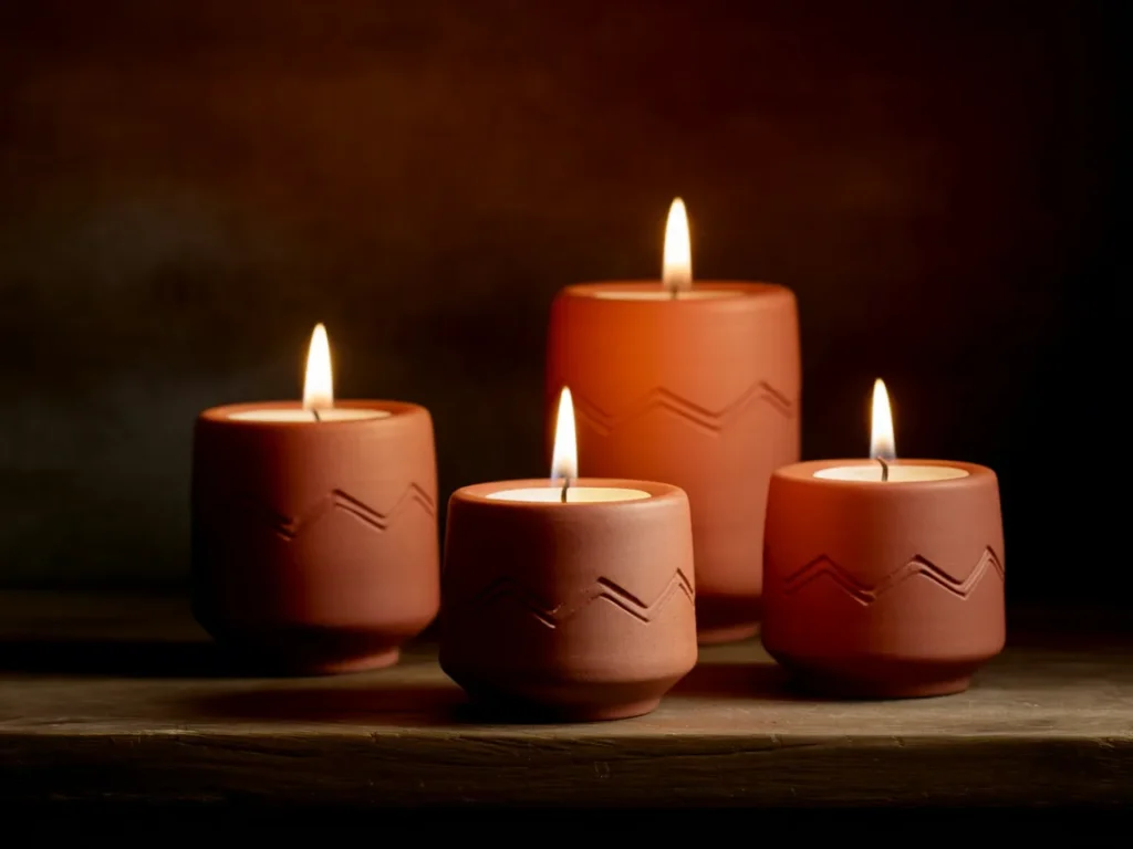 set of three ceramic candle holders in different heights