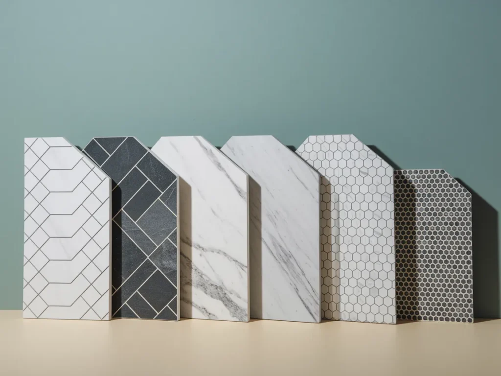 side-by-side comparison display of different bathroom