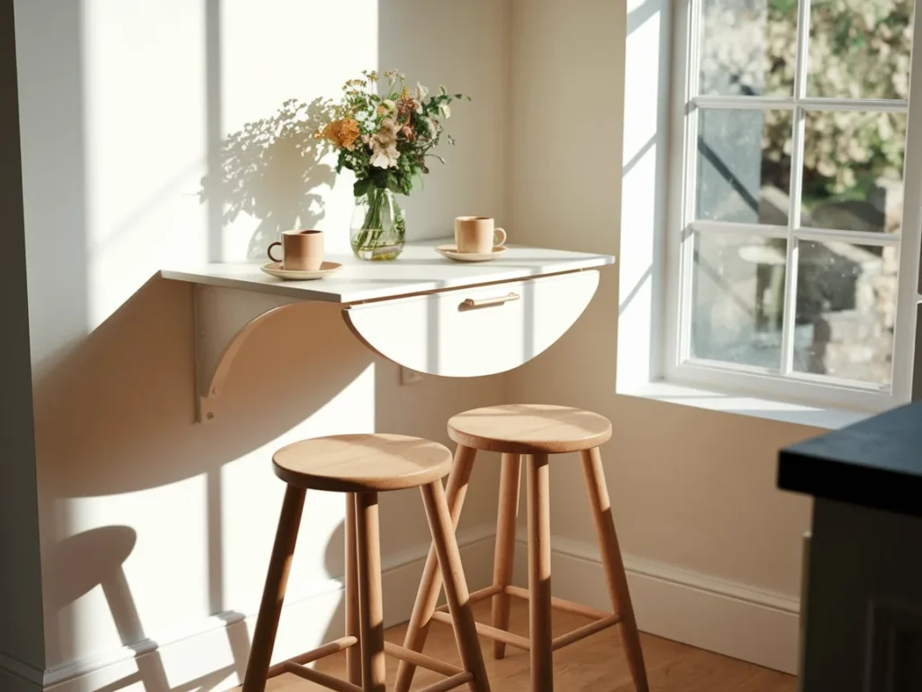 small white wall-mounted drop-leaf table