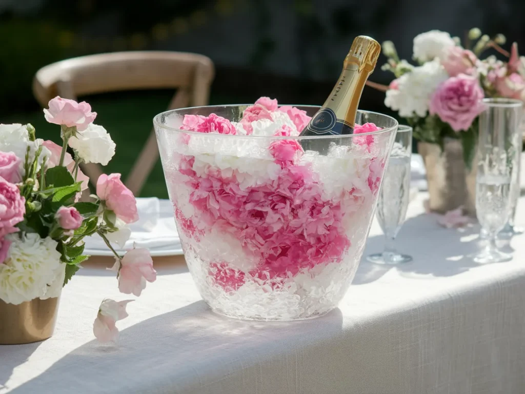 stunning ice bucket with pink and white flowers