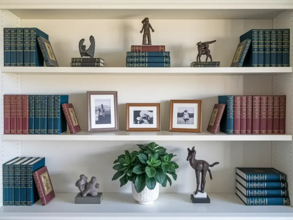 styled bookshelf filled with a curated collection