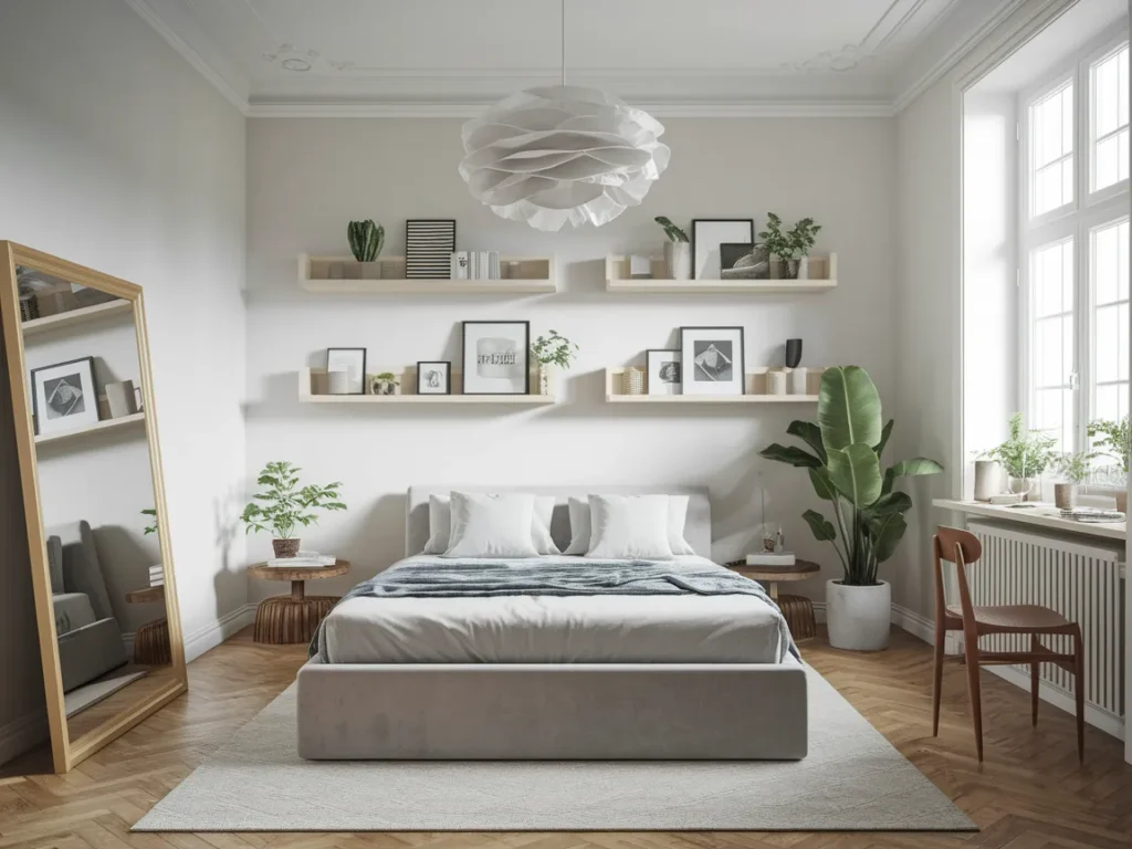 stylish studio apartment with defined living and sleeping zones