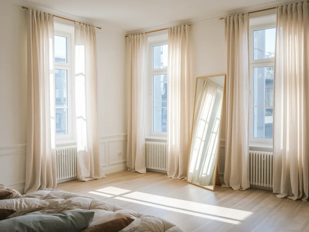 sun-filled studio apartment with large windows